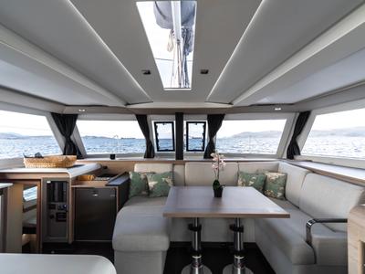 Salon of Carpe Vitam, a Fountaine Pajot Isla 40 catamaran at Lavreotiki Municipal Unit, Greece