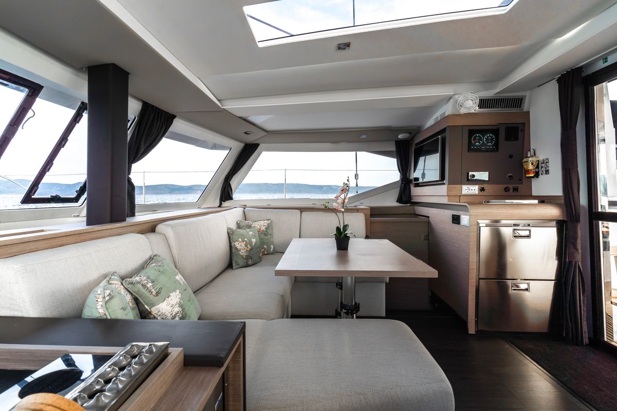 Salon of Carpe Vitam, a Fountaine Pajot Isla 40 catamaran at Lavreotiki Municipal Unit, Greece