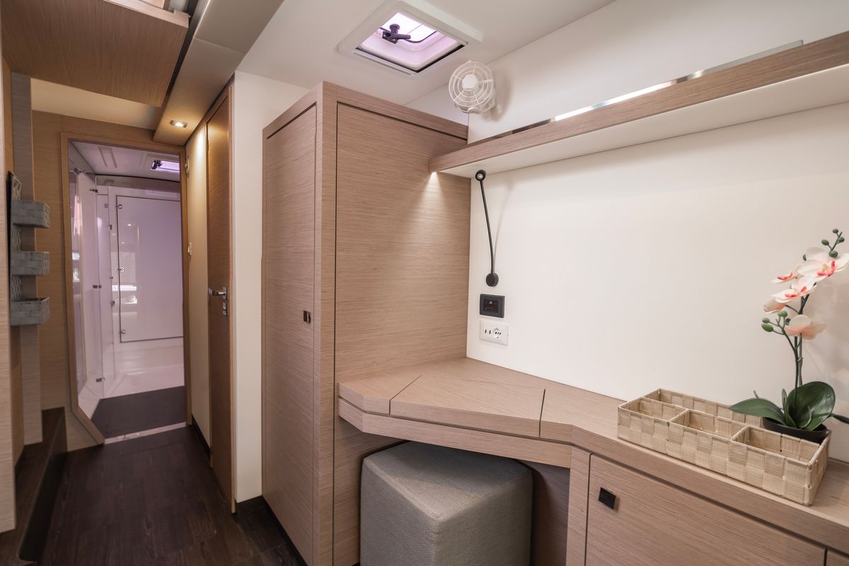 Cabin on Carpe Vitam, a Fountaine Pajot Isla 40 catamaran at Lavreotiki Municipal Unit, Greece