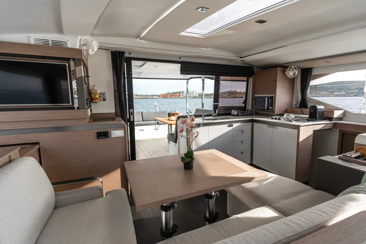 Galley of Carpe Vitam, a Fountaine Pajot Isla 40 catamaran at Lavreotiki Municipal Unit, Greece