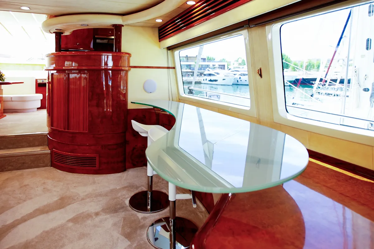 Salon of Ma Bella, a Monte Fino 70 yacht at Castellammare di Stabia, Italy