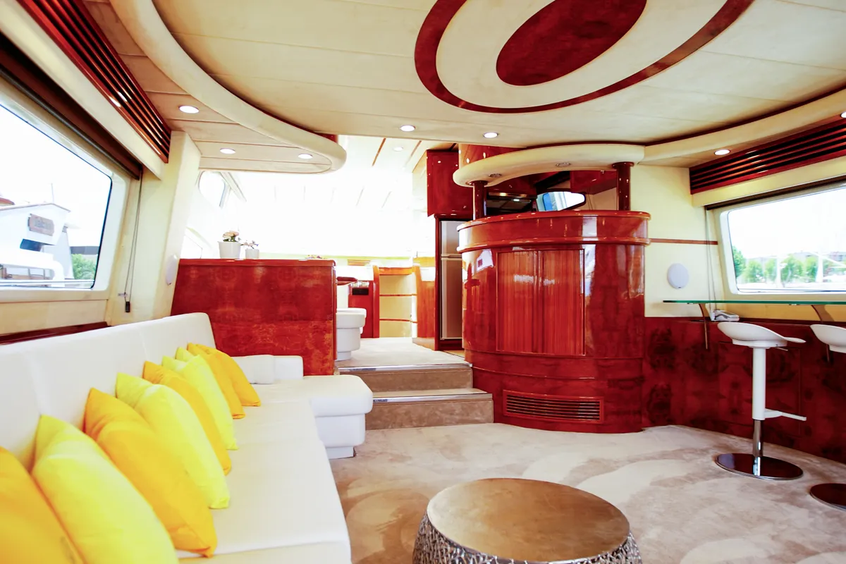Salon of Ma Bella, a Monte Fino 70 yacht at Castellammare di Stabia, Italy