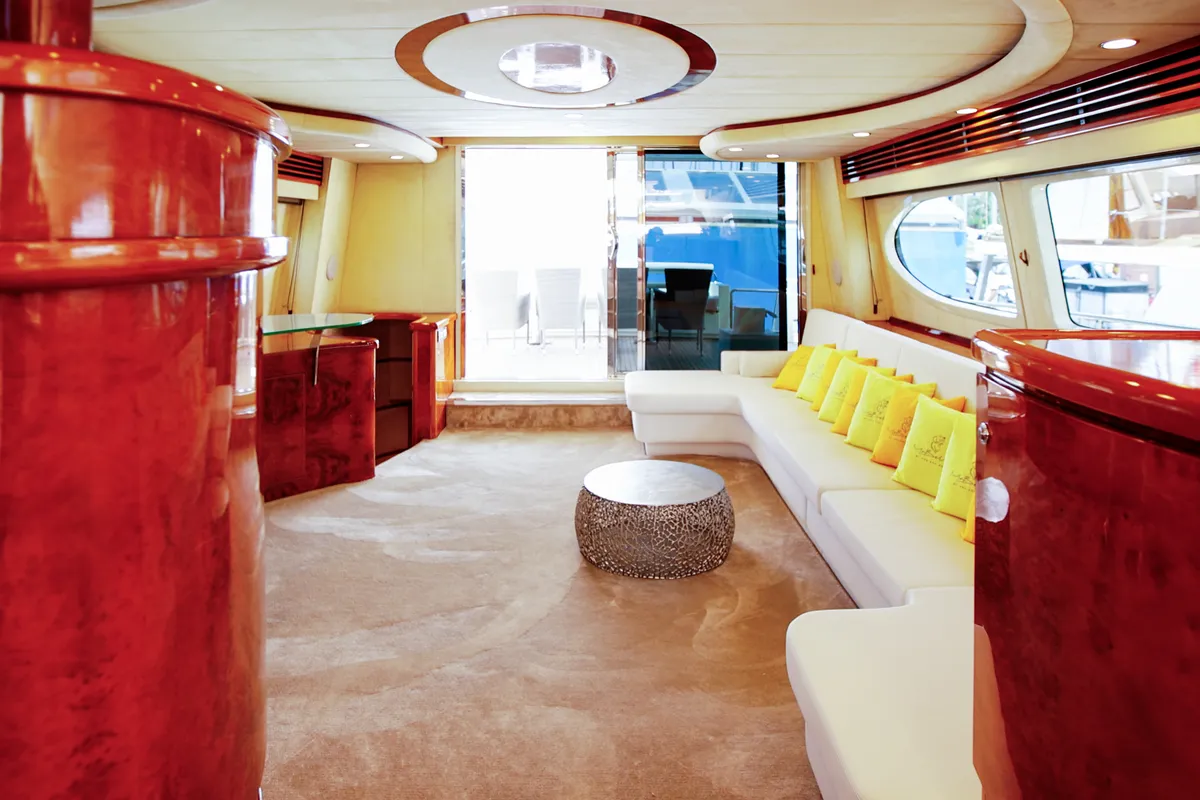 Salon of Ma Bella, a Monte Fino 70 yacht at Castellammare di Stabia, Italy