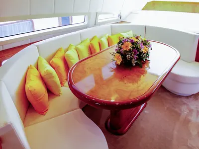 Salon of Ma Bella, a Monte Fino 70 yacht at Castellammare di Stabia, Italy
