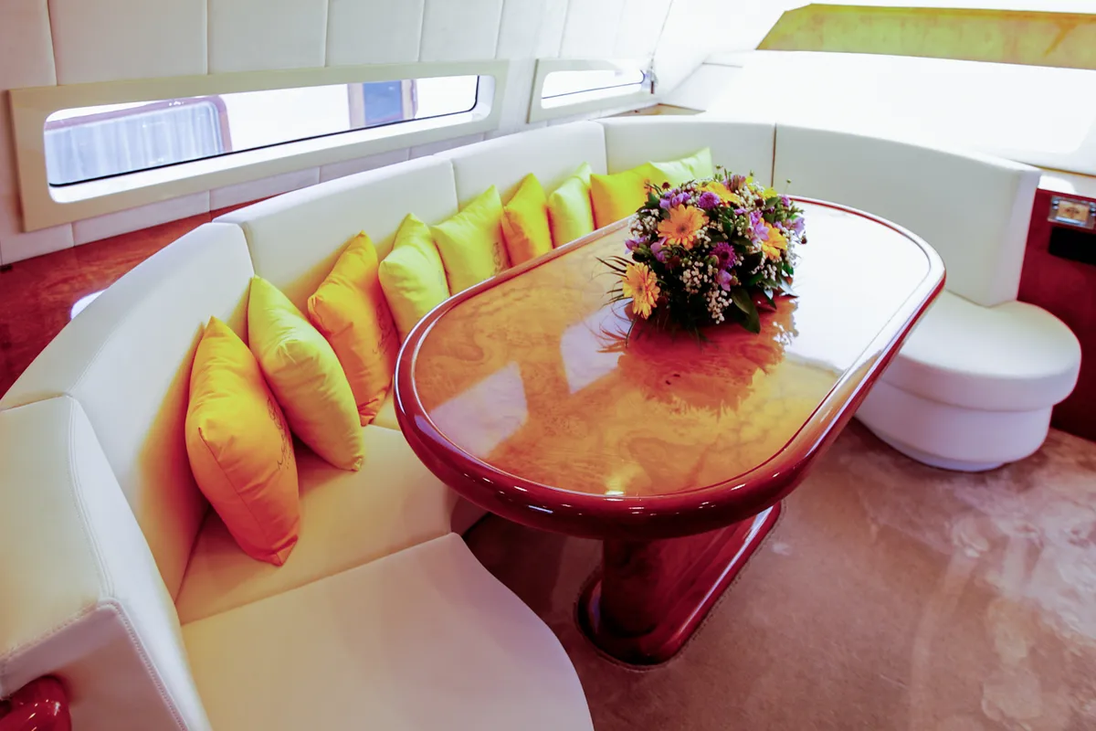 Salon of Ma Bella, a Monte Fino 70 yacht at Castellammare di Stabia, Italy