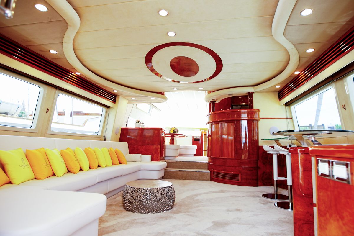 Salon of Ma Bella, a Monte Fino 70 yacht at Castellammare di Stabia, Italy
