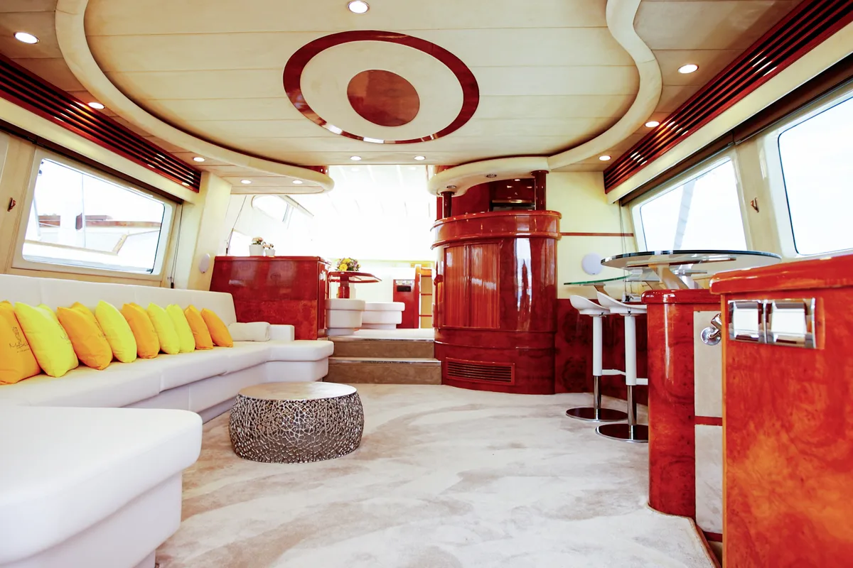 Salon of Ma Bella, a Monte Fino 70 yacht at Castellammare di Stabia, Italy