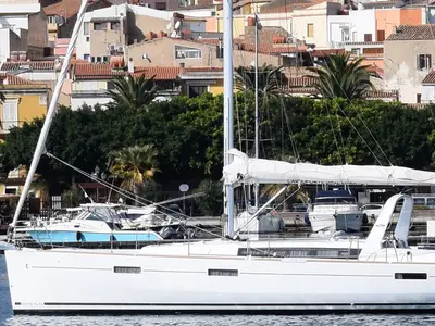 Exterior view of JN, a Beneteau Oceanis 45 sailboat at U Pàize/Carloforte, Italy