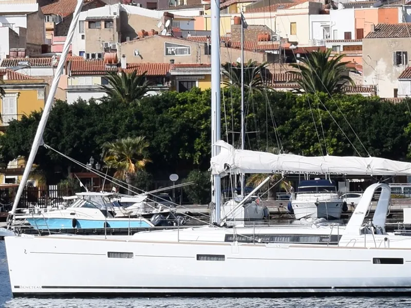 Exterior view of JN, a Beneteau Oceanis 45 sailboat at U Pàize/Carloforte, Italy