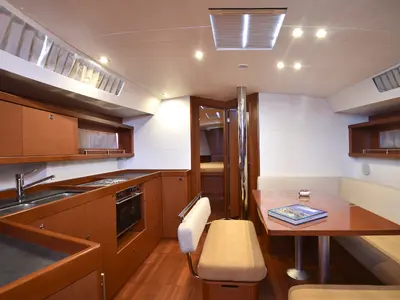 Galley of JN, a Beneteau Oceanis 45 sailboat at U Pàize/Carloforte, Italy