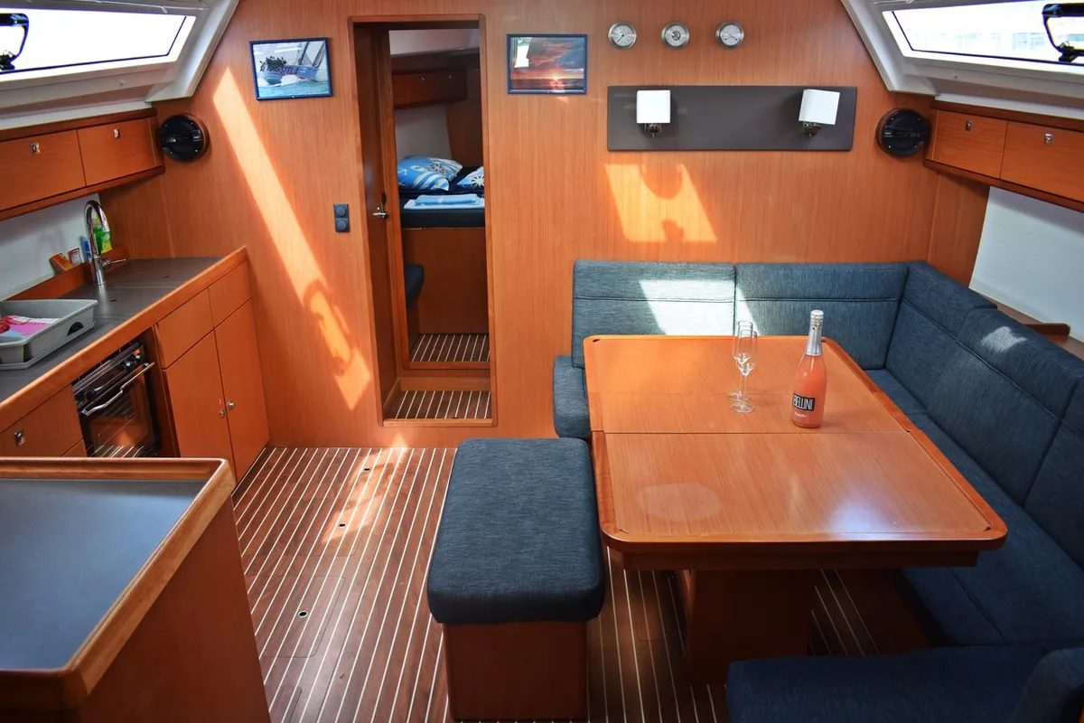 Salon of Maslinova, a Bavaria Cruiser 46 sailboat at Grad Kaštela, Croatia