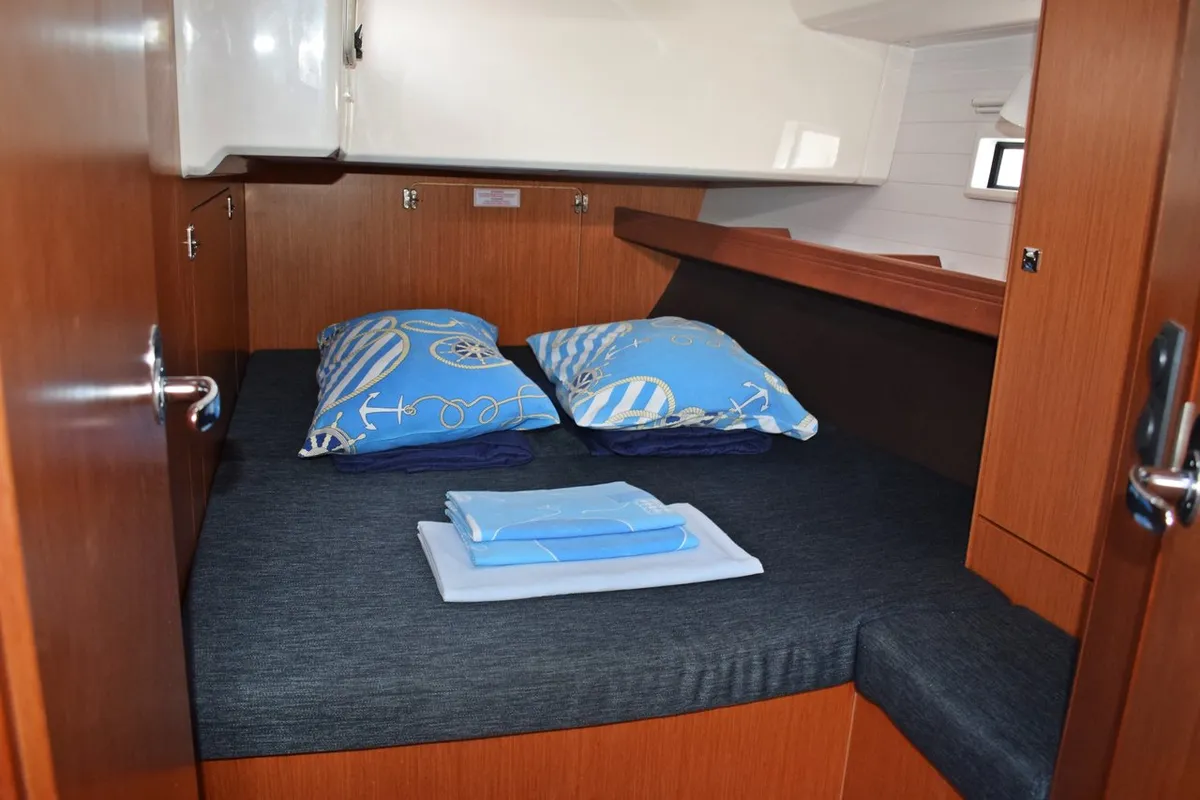 Cabin on Maslinova, a Bavaria Cruiser 46 sailboat at Grad Kaštela, Croatia