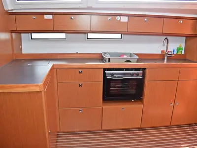 Galley of Maslinova, a Bavaria Cruiser 46 sailboat at Grad Kaštela, Croatia