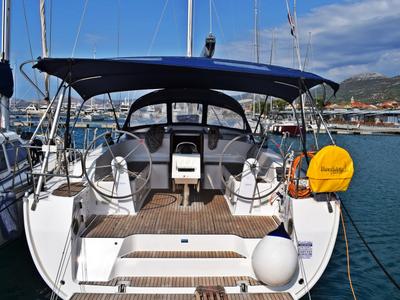 Cockpit of Maslinova, a Bavaria Cruiser 46 sailboat at Grad Kaštela, Croatia