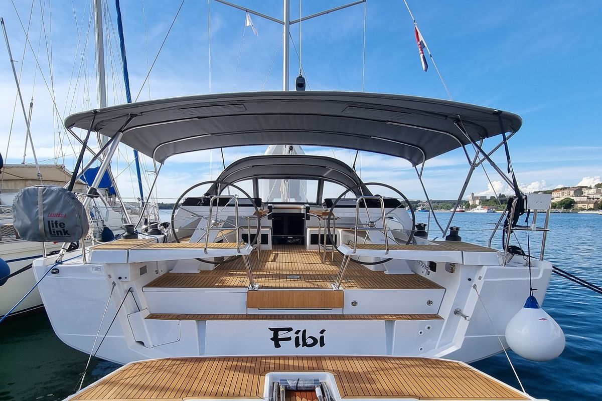 Exterior view of Fibi, a Hanse Yachts Hanse 460 sailboat at Grad Pula, Croatia
