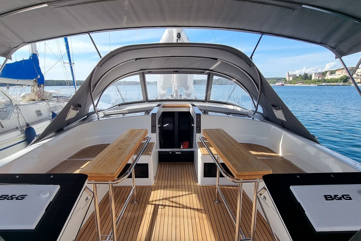 Deck of Fibi, a Hanse Yachts Hanse 460 sailboat at Grad Pula, Croatia
