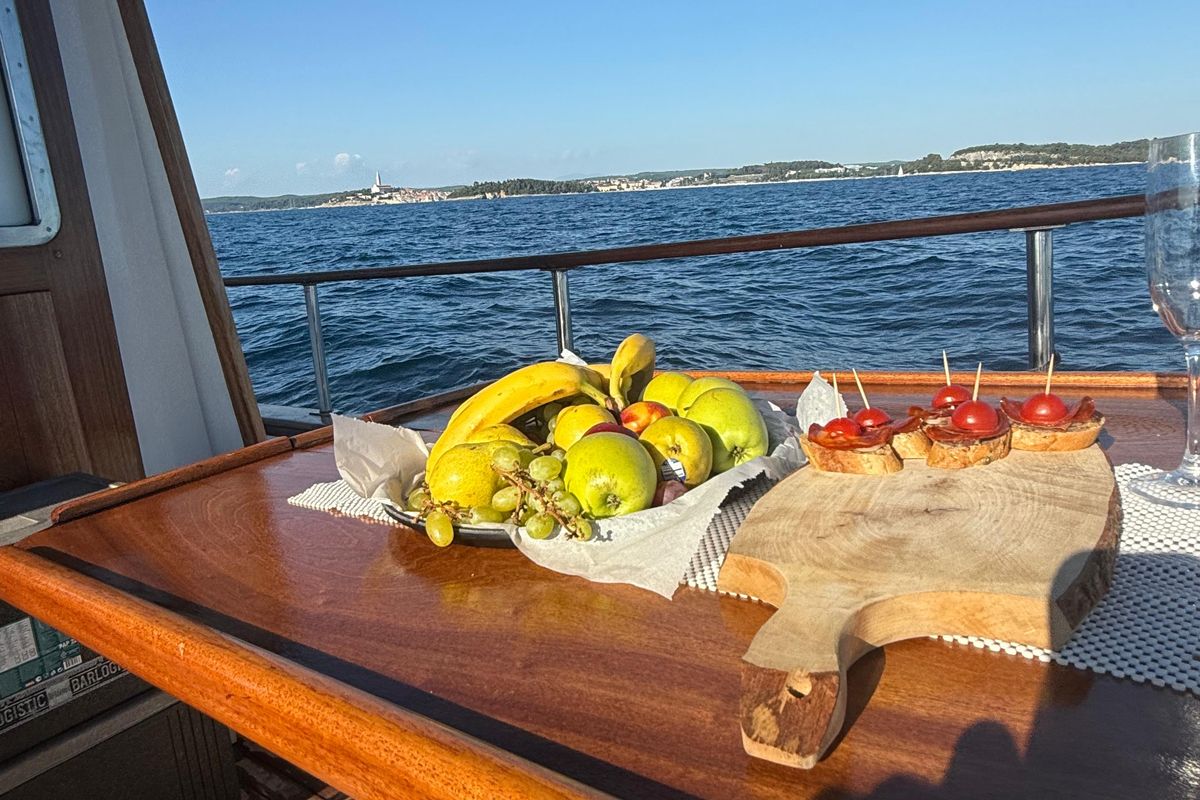 Deck of Calypsa, a Gulet Sail boat sailboat at Grad Rovinj, Croatia