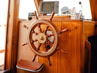 Cockpit of Calypsa, a Gulet Sail boat sailboat at Grad Rovinj, Croatia