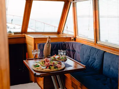 Salon of Calypsa, a Gulet Sail boat sailboat at Grad Rovinj, Croatia