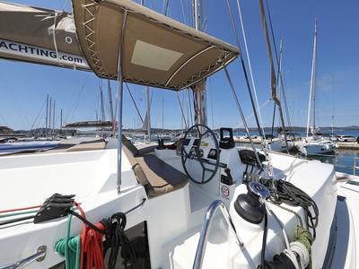 Cockpit of Wendy, a Bali 4.1 catamaran at Grad Biograd na Moru, Croatia