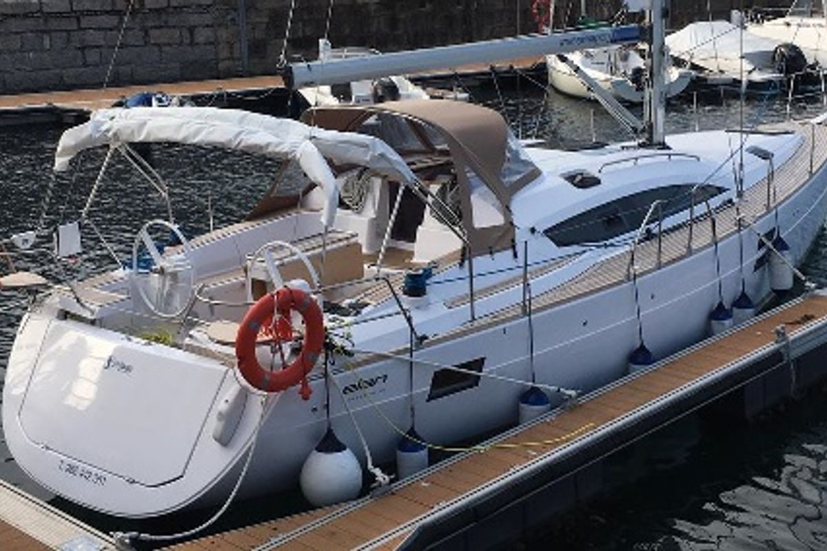 Exterior view of Sailway Ocho, a Elan Impression 45 sailboat at Vigo, Spain