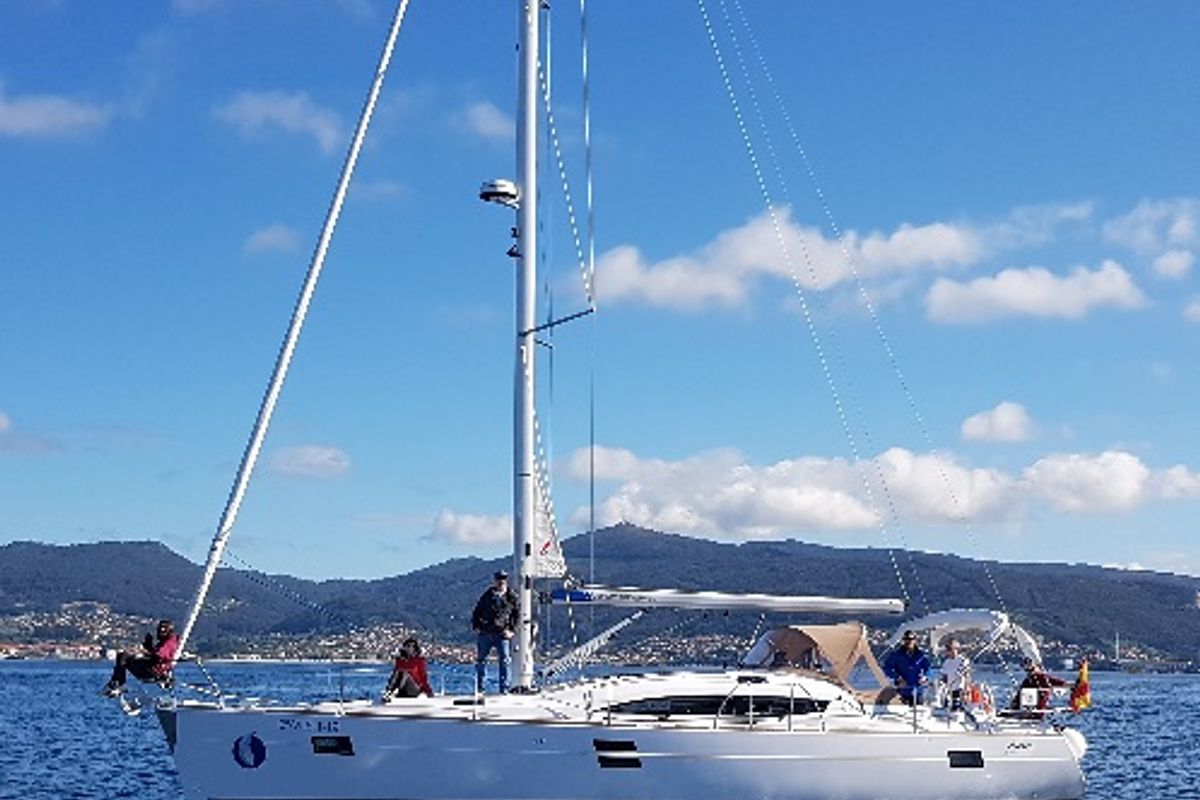 Exterior view of Sailway Ocho, a Elan Impression 45 sailboat at Vigo, Spain
