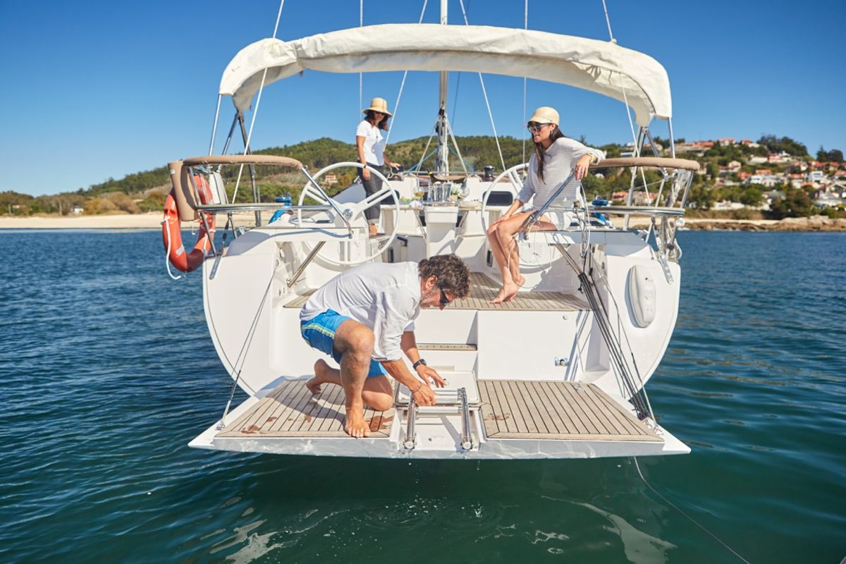 Deck of Sailway Ocho, a Elan Impression 45 sailboat at Vigo, Spain
