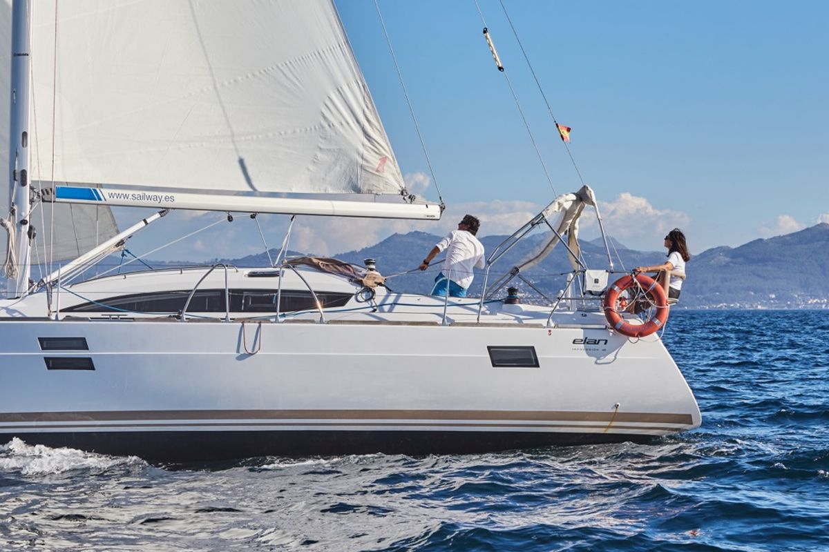 Exterior view of Sailway Ocho, a Elan Impression 45 sailboat at Vigo, Spain