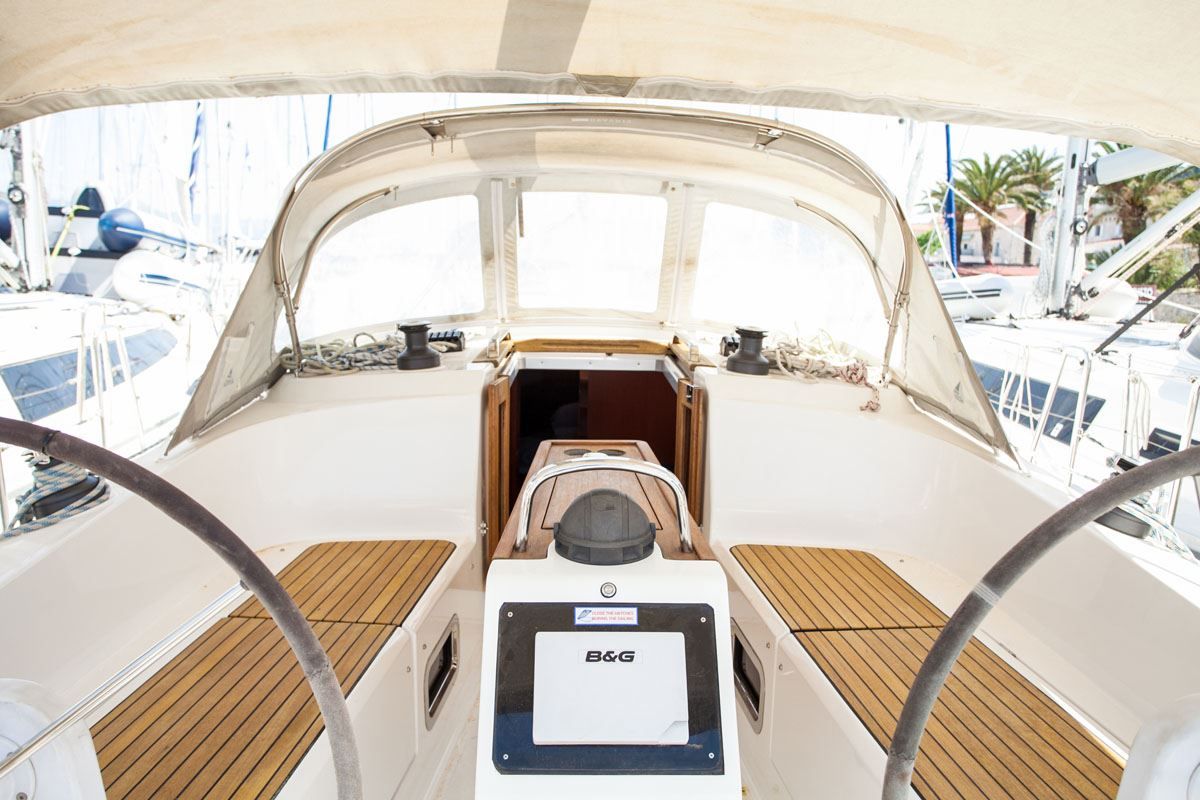 Cockpit of Nancy, a Bavaria Cruiser 37 sailboat at Dubrovnik, Croatia