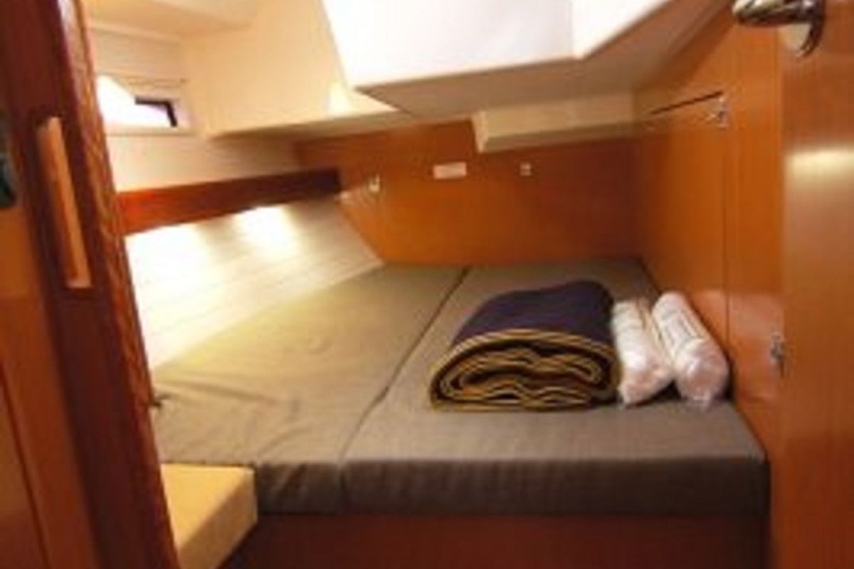 Cabin on Zaurak, a Bavaria Cruiser 50 sailboat at Olbia, Italy