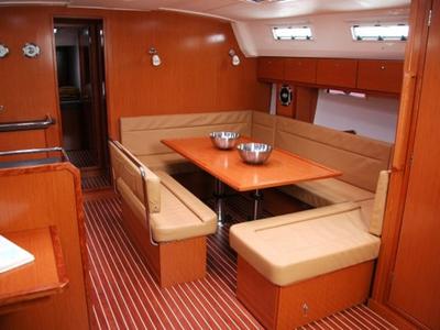Salon of Zaurak, a Bavaria Cruiser 50 sailboat at Olbia, Italy