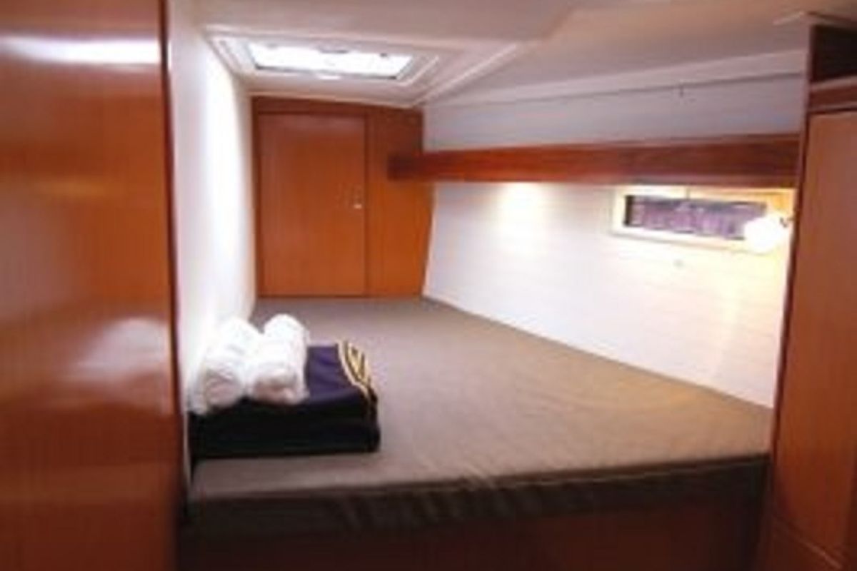 Cabin on Zaurak, a Bavaria Cruiser 50 sailboat at Olbia, Italy