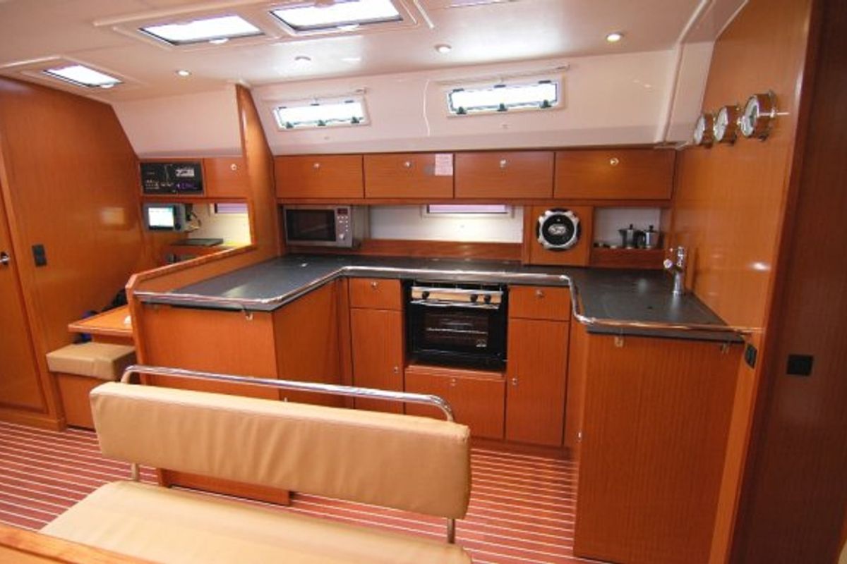 Galley of Zaurak, a Bavaria Cruiser 50 sailboat at Olbia, Italy