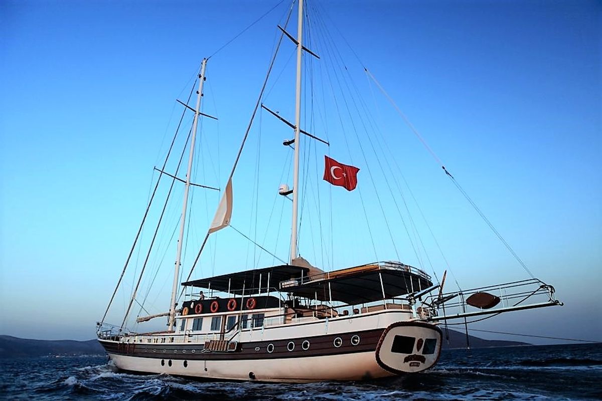 Exterior view of Oguz Bey, a Custom Made Oguz Bey yacht at Bodrum, Turkey