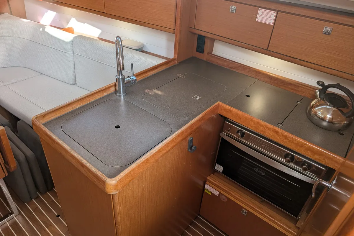 Galley of Little Joe, a Bavaria Cruiser 34 sailboat at Općina Rogoznica, Croatia