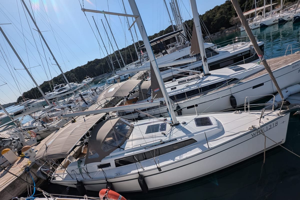 Exterior view of Little Joe, a Bavaria Cruiser 34 sailboat at Općina Rogoznica, Croatia
