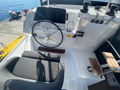 Cockpit of Copernicus, a Lagoon 42 catamaran at Grand Anse, Grenada