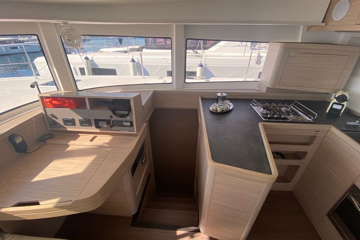Galley of Copernicus, a Lagoon 42 catamaran at Grand Anse, Grenada
