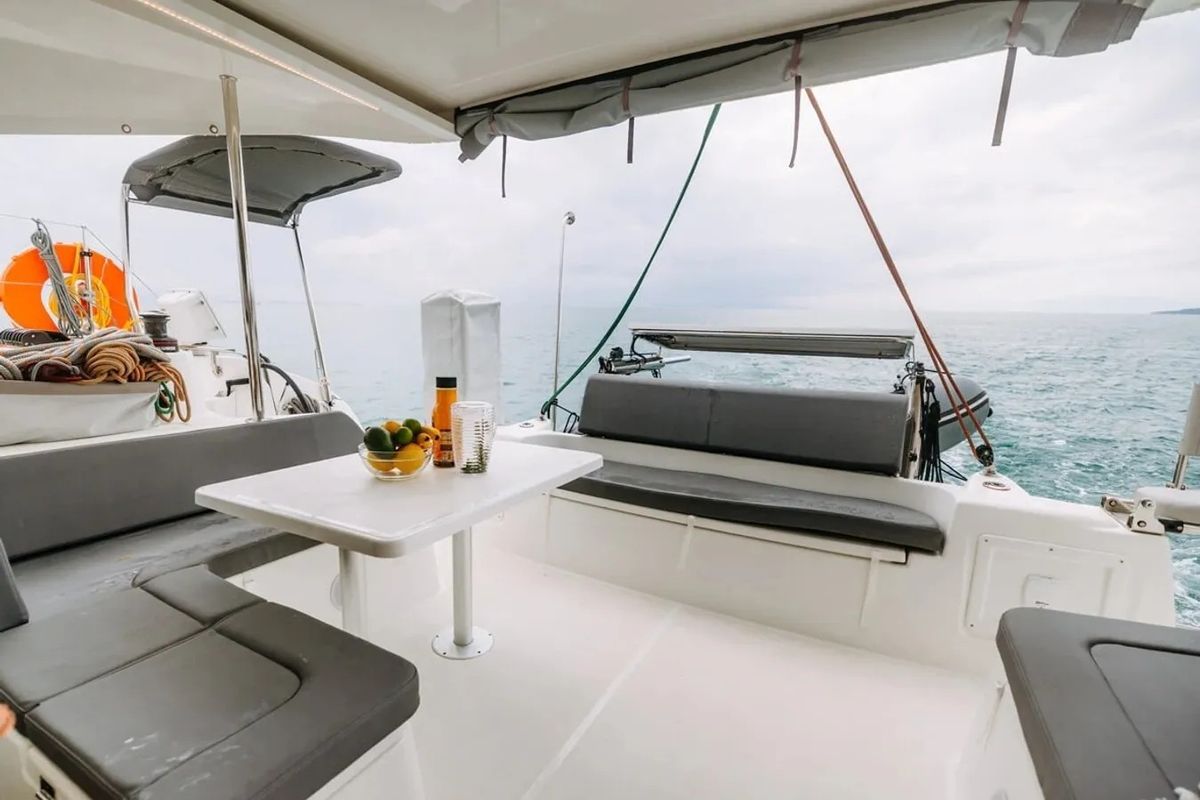 Deck of Lydia, a Excess 11 catamaran at Municipal Unit of Lefkada, Greece