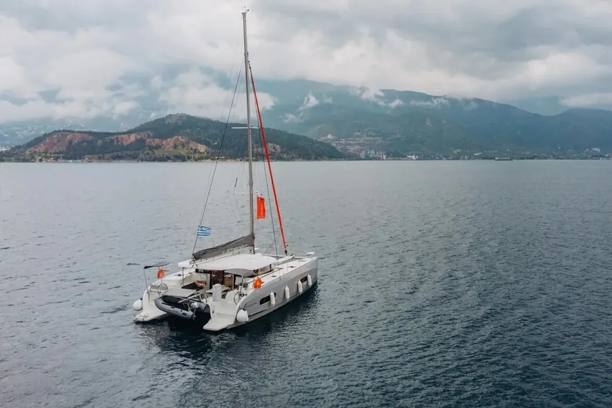 Exterior view of Lydia, a Excess 11 catamaran at Municipal Unit of Lefkada, Greece