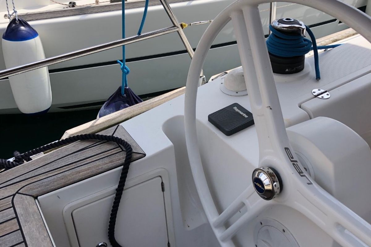 Cockpit of Laali, a Elan Impression 40 sailboat at Grad Pula, Croatia
