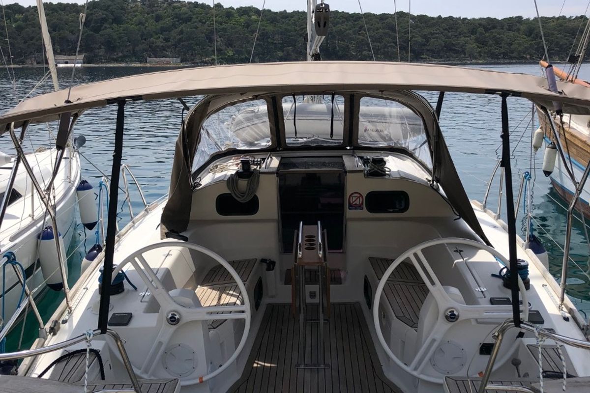 Cockpit of Laali, a Elan Impression 40 sailboat at Grad Pula, Croatia