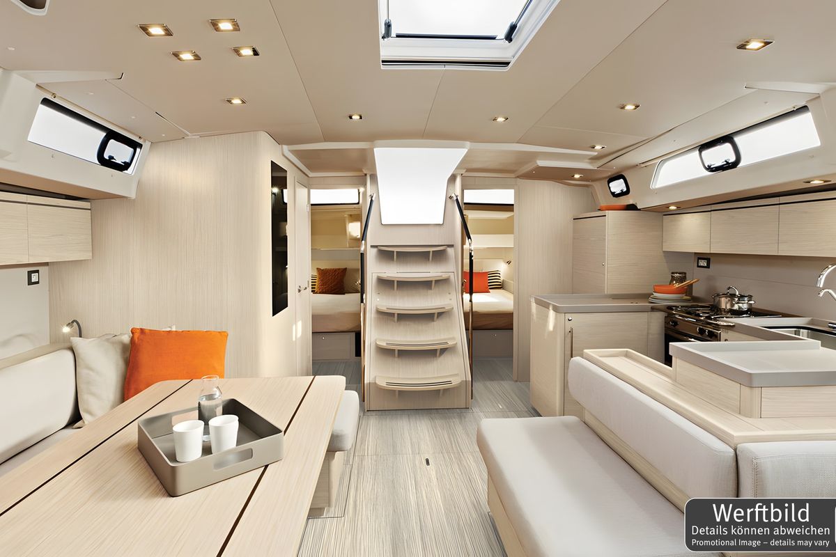 Salon of Aquaris, a Beneteau Oceanis 51.1 sailboat at Palma de Mallorca, Spain