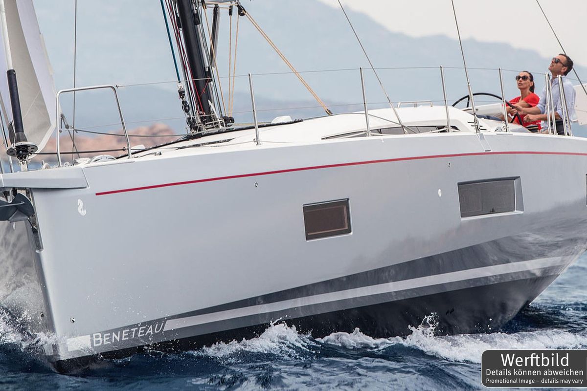 Exterior view of Aquaris, a Beneteau Oceanis 51.1 sailboat at Palma de Mallorca, Spain