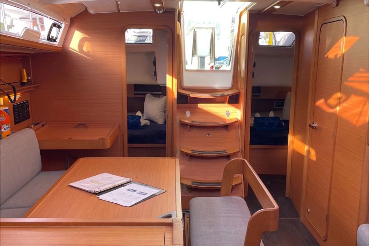 Salon of Penelope, a Dufour 430 sailboat at Road Town, British Virgin Islands