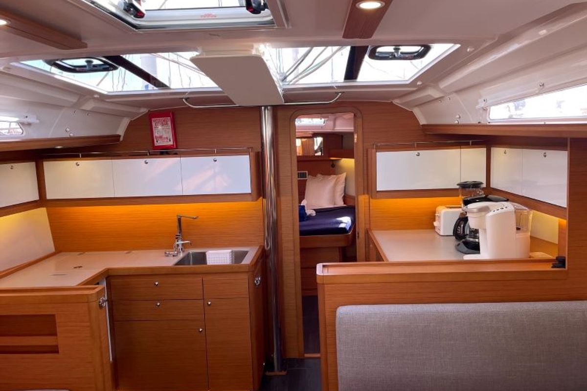 Salon of Penelope, a Dufour 430 sailboat at Road Town, British Virgin Islands