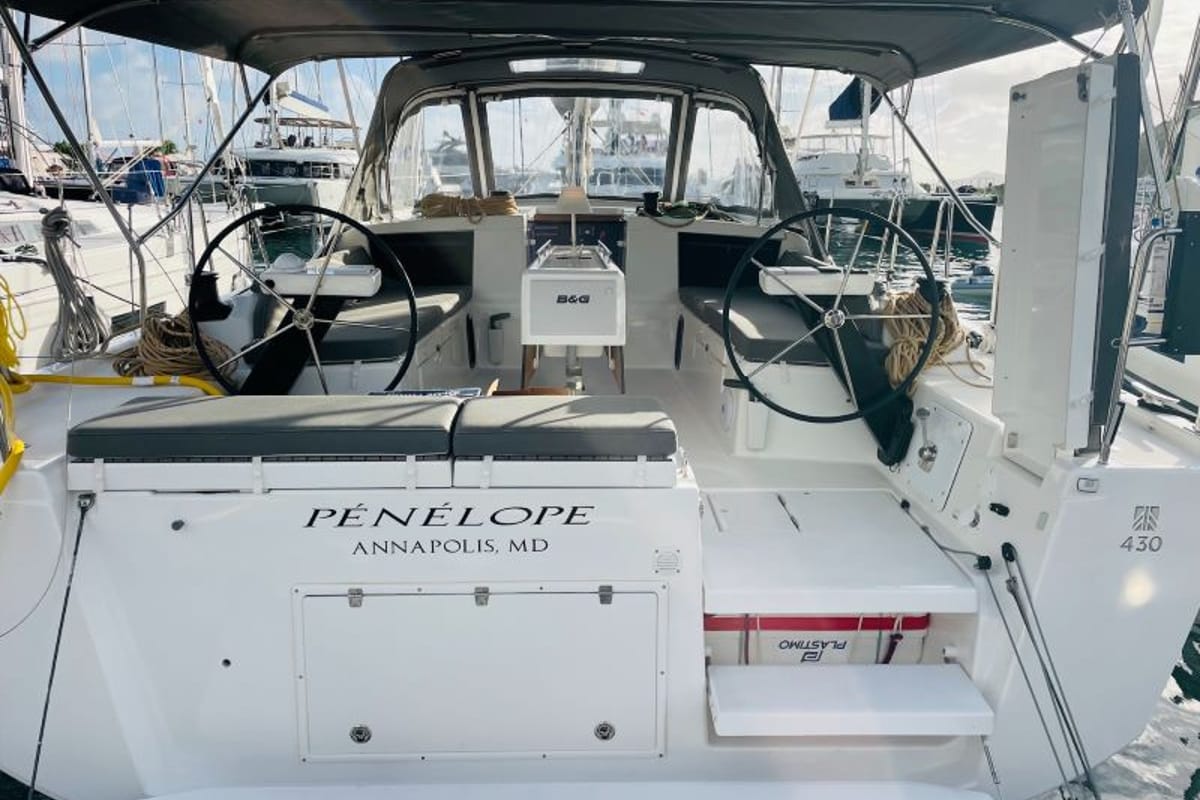 Cockpit of Penelope, a Dufour 430 sailboat at Road Town, British Virgin Islands