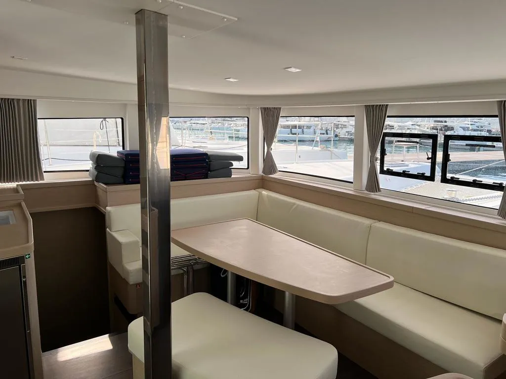 Salon of Sissi, a Lagoon 42 catamaran at Capo d'Orlando, Italy