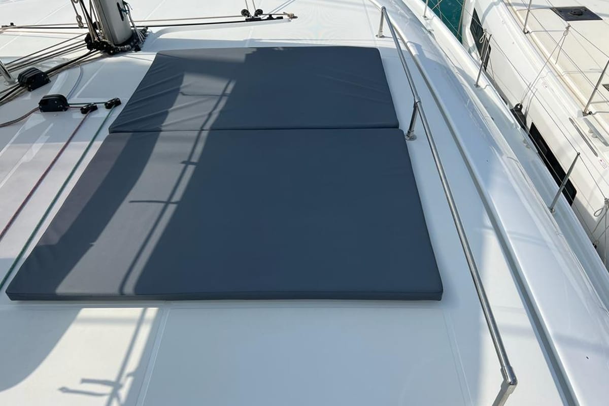 Deck of Sissi, a Lagoon 42 catamaran at Capo d'Orlando, Italy
