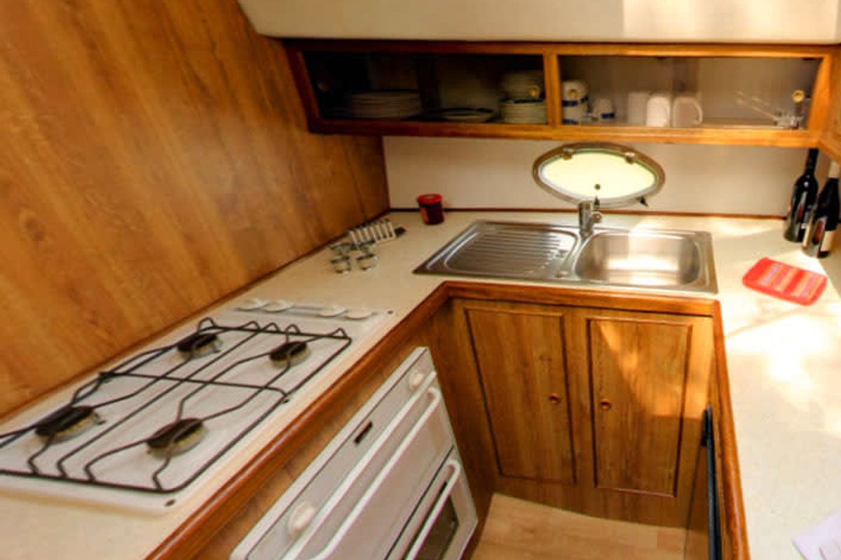 Galley of Countess - Budget 11, a Cygnet Countess motorboat at Nieuwpoort, Belgium